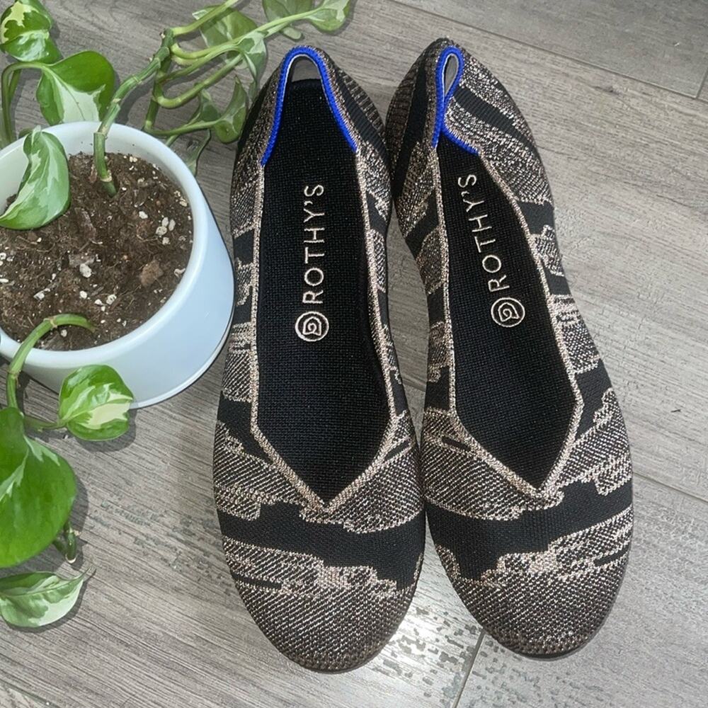Rothys black shimmers size 11 round woman's flat shoes